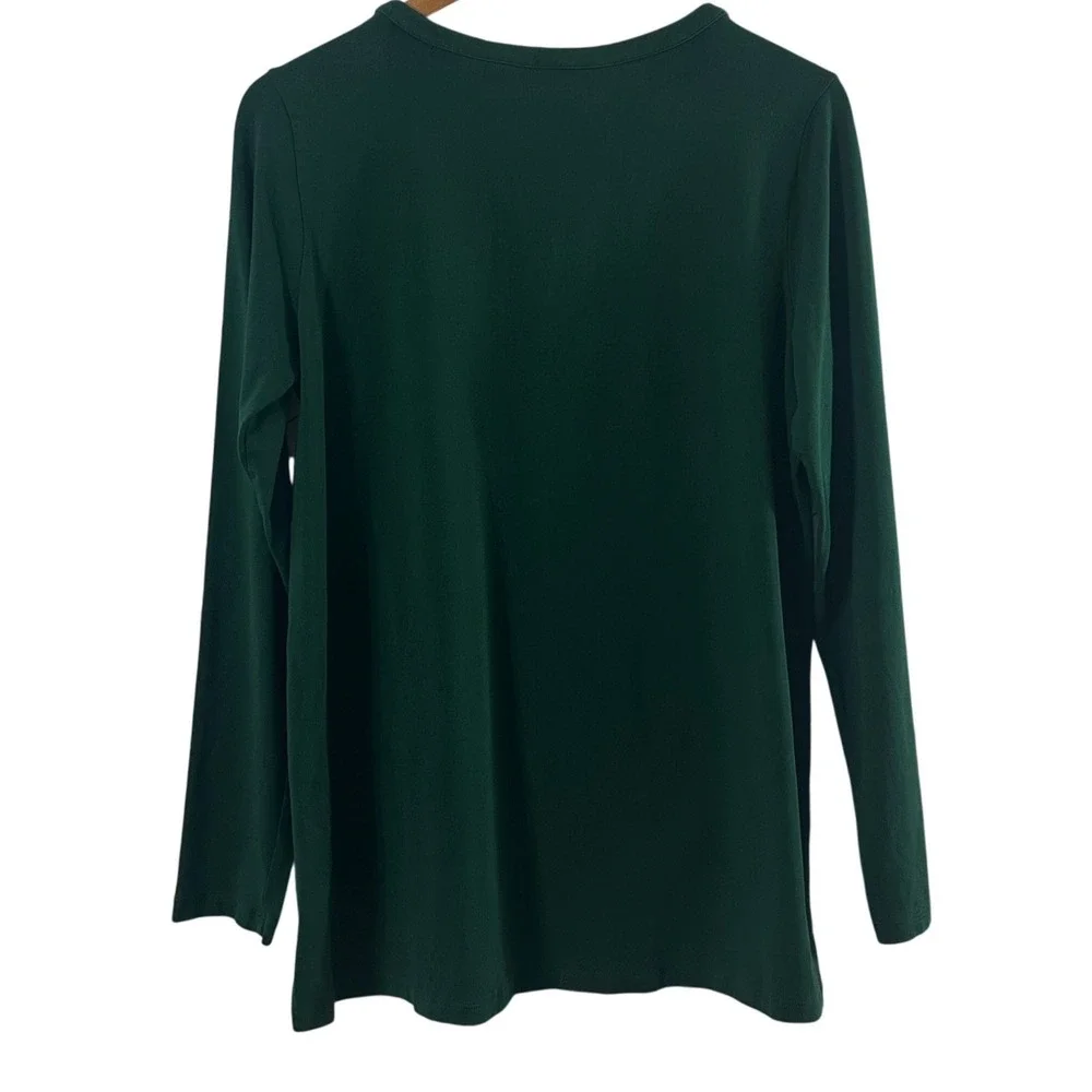 Lands End Womens Green Cotton Modal Keyhole Long Sleeve Knit Top Size M 10-12